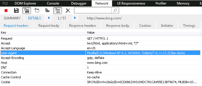 Check User-Agent from F12 network panel